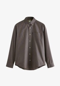Unselected, navy blue neutral brown gingham