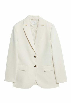 Blazer crema realizzato in tessuto liscio, con colletto a rever, chiusura a due bottoni e due tasche frontali. Design minimalista, forma sartoriale.