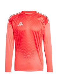 Langermige sportshirt in helder koraal, met een gradientontwerp, witte accenten en zijstripes. Gemaakt van lichtgewicht, ademend materiaal.