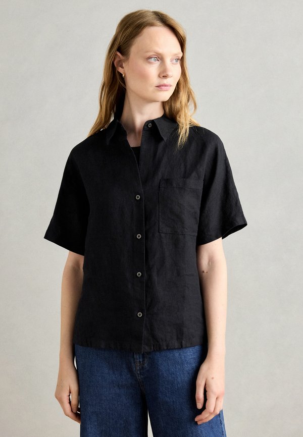 BLOUSE SHIRT COLLAR SHORT SLEEVE CHEST POCKET SOLID - Button-down blouse