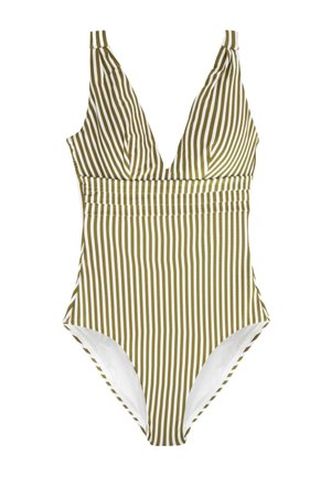 Next TALL  - Badeanzug - khaki green ecru stripe
