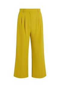Geel wijde broek met plooien en een op maat gemaakte taille. Heeft een zachte textuur en een cropped lengte, ideaal voor verschillende stylingmogelijkheden.