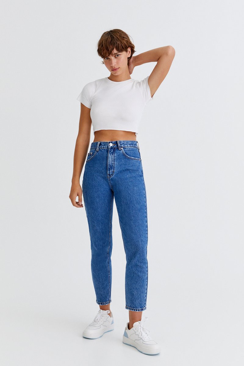 Damen Skinny | PULL&BEAR MOM FIT Jeans Straight Leg dark-blue denim - YM94070 Damen Skinny | PULL&BEAR MOM FIT Jeans Straight Leg dark-blue denim - YM94070