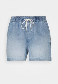 Jeansshorts i en ombre-ljusblå färg, elastisk midja och dragsko stängning. Har en klassisk passform och en ren fåll.