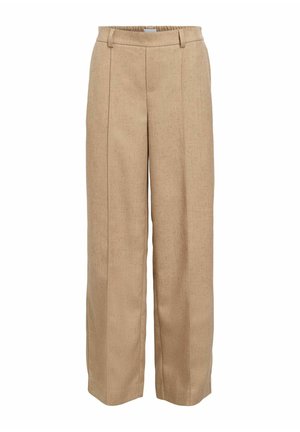Beige weite Beinkleider aus strukturierter Stoff. Verfügt über einen elastischen Bund und zwei frontale Falten für zusätzlichen Stil.