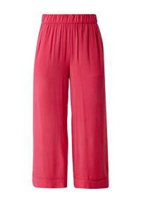 Pantalon large rose vif, coupé court, avec taille élastique et tissu subtilement texturé, présenté sur un fond blanc.