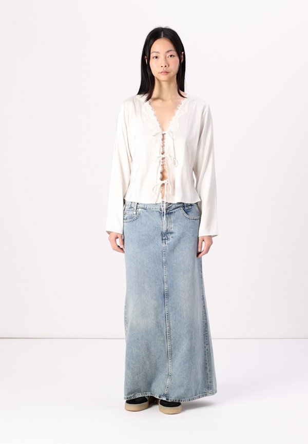 Long-Sleeve Lace-Trim Tie-Front Top - Blouse4