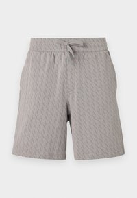 Ανοιχτό γκρι σορτς με υποτονικό γεωμετρικό μοτίβο "A" σε όλη την επιφάνεια, ελαστική μέση και μπροστινό κορδόνι.