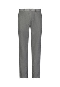 Grijze broek van textuurstof, met een rechte pasvorm, knoopsluiting en twee zijzakken. Eenvoudig ontwerp, geen zichtbare patronen.