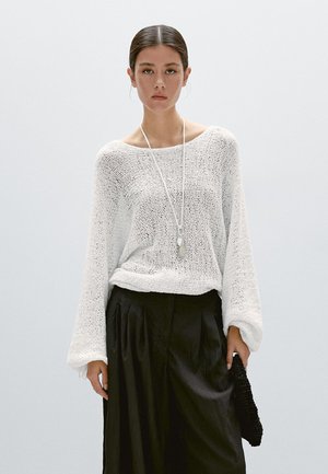 Massimo Dutti BALLOON SLEEVE WITH BOWS - Stickad tröja - white