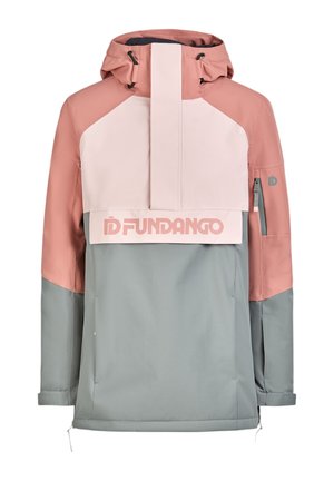 Hoodie in Pink und Grau, mit hohem Kragen, auffälligem Logo, seitlicher Reißverschlusstasche und wasserabweisendem Stoff.
