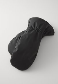 Gants de cuisine noirs fabriqués en un matériau lisse et durable, avec un design rembourré et une ouverture élastique pour un ajustement sécurisé.