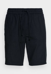 Marineblaue Shorts mit elastischem Bund und verstellbarem Kordelzug, aus leichtem Material gefertigt, mit schlichter Gestaltung ohne Taschen.