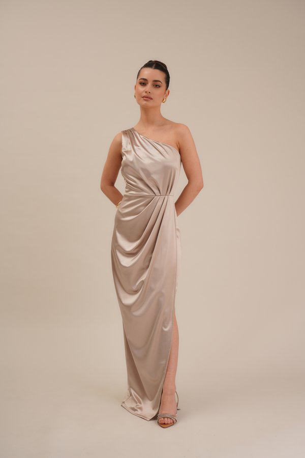 MINAH ONE SHOULDER MAXI DRESS - Jersey dress - champagne