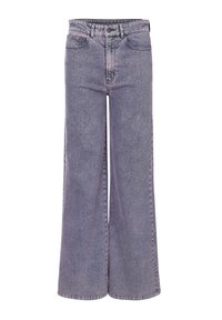 Wijdvallende jeans van vervaagd paarse denim, met een hoge taille, vijf zakken en een knoopsluiting met een rits.