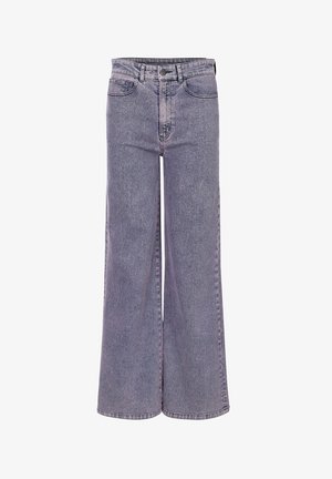 Wijdvallende jeans van vervaagd paarse denim, met een hoge taille, vijf zakken en een knoopsluiting met een rits.
