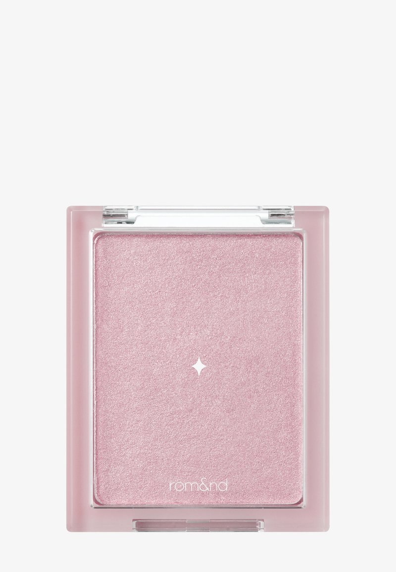 Skinne rosa markør i et gjennomsiktig rektangulært etui, med en glatt tekstur og en stjerneformet detalj i midten.