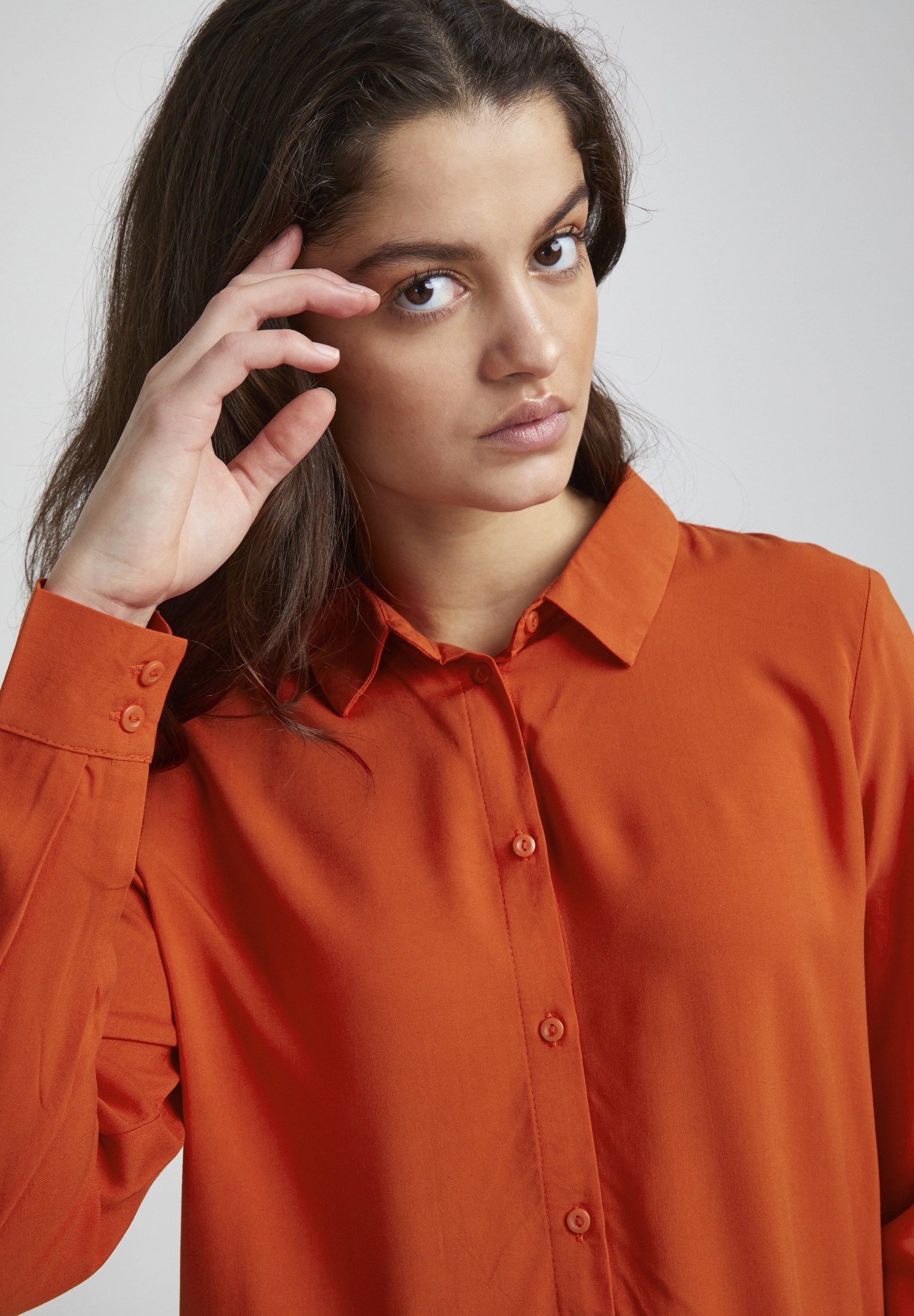 売れ筋商品|||イチ シャツ レディース トップス IHMain - Button-down blouse - pureed pumpkin Women's IHMain Plain Button-down Blouse with Shirt Collar