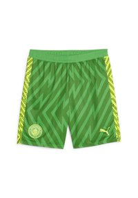 Zöld focinadrág, cikk-cakk mintával, sárga oldalsó díszítésekkel, rugalmas derékrésszel és elöl elhelyezett, kör alakú Manchester City logóval.