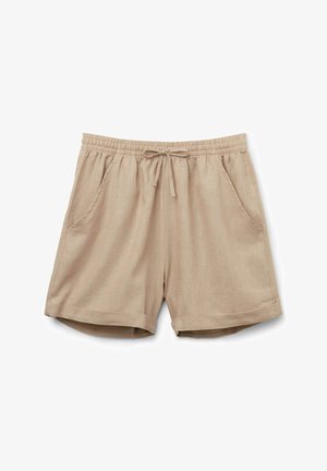 Beige shorts lavet af letvægtsstof, med en elastisk talje med snor, to sidelommer og ophøjede sømme.