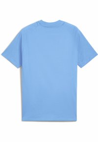 Tricou scurt cu mânecă scurtă de culoare albastru deschis, cu guler rotund și mâneci raglan, realizat dintr-un material moale, având un design simplu, fără modele adiționale.
