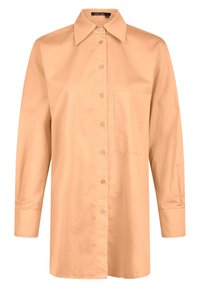 Chemise boutonnée pêche clair en tissu lisse, avec un col pointu, des manches longues et une poche poitrine.