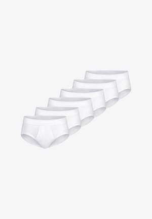Weiße Baumwoll-Slips im 6er-Pack mit geripptem Muster, elastischem Bund und klassischem Slip-Design.