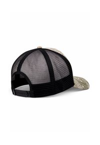 Fekete hálós hátsó sapka mintás bézs elülső résszel. Ívelt karimával és állítható snapback záródással rendelkezik. Texturált anyagok felhasználásával készült.