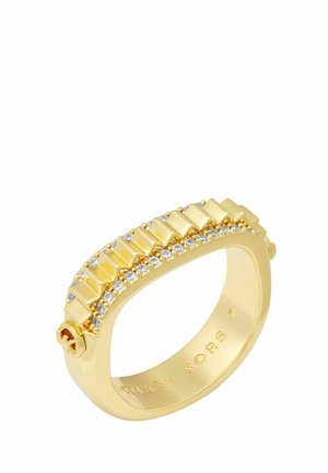 Michael Kors Ring in Goldoptik mit rechteckigen Akzenten und einer Reihe kleiner klarer Kristalle entlang des Rings.