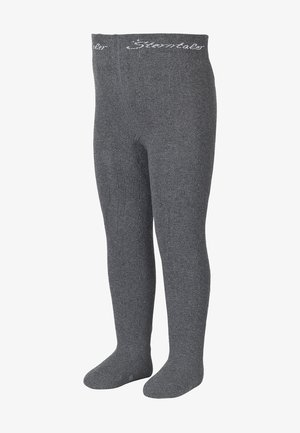 Graue Strumpfhosen aus Strick mit strukturiertem Finish und einem elastischen Bund, der den Markennamen in Weiß trägt. Glattes Material mit vollständiger Beinstellung.