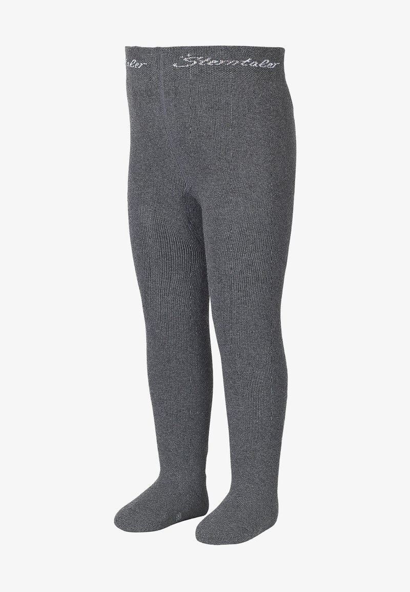 Graue Strumpfhosen aus Strick mit strukturiertem Finish und einem elastischen Bund, der den Markennamen in Weiß trägt. Glattes Material mit vollständiger Beinstellung.