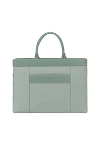 Light green rectangular laptop bag with two handles and a front zippered pocket, designed for professional use.