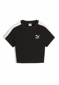 Must värviline lühikesed varrukad crop top puuvillast, millel on valged aktsendid ja väike valge Puma logo esiküljel.