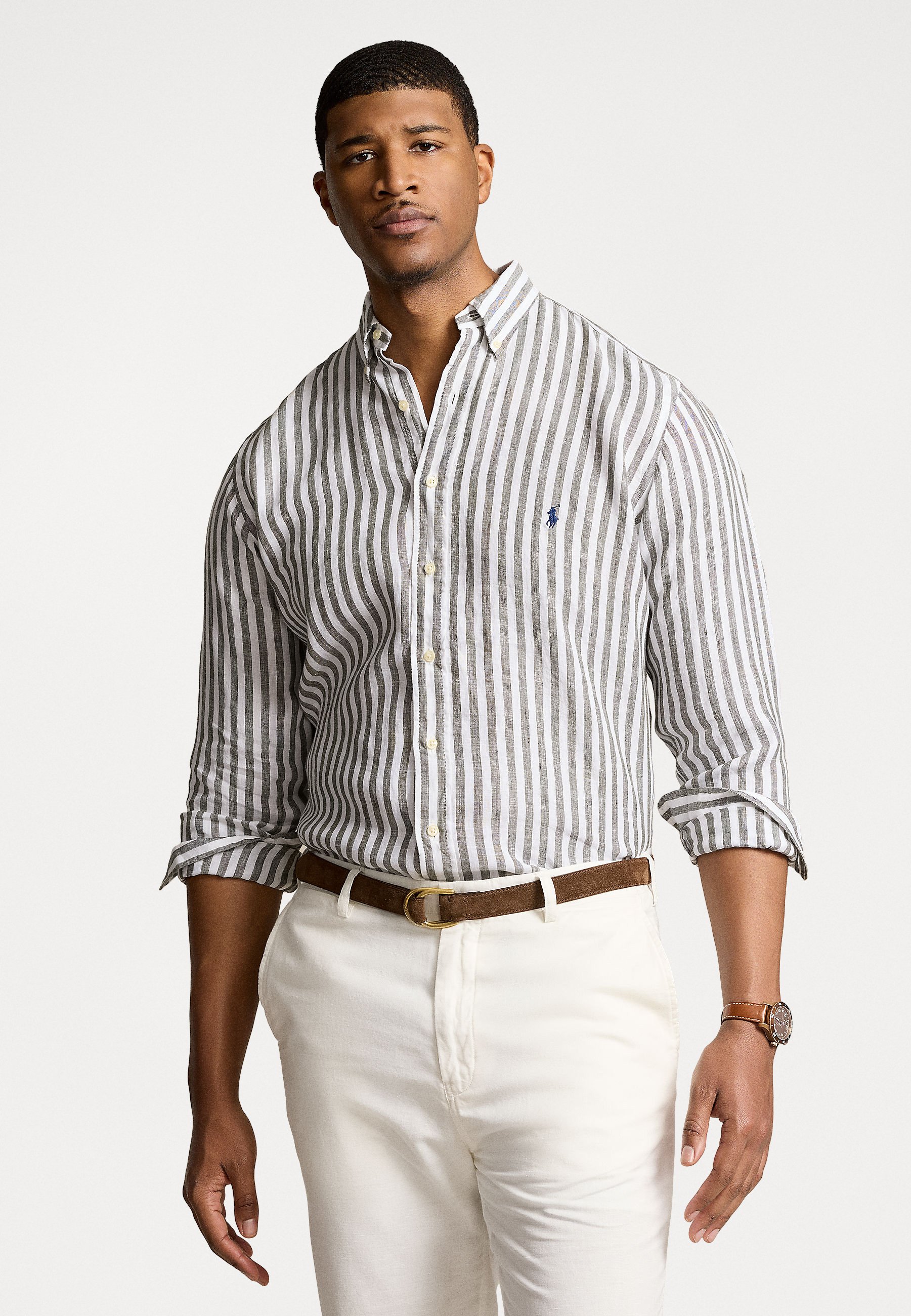 Polo Ralph Lauren Big & Tall STRIPED LINEN SHIRT - Hemd - olive