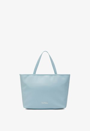 Borsa tote in pelle azzurro chiaro con due manici e piccolo logo "SUN68" argentato al centro frontale.