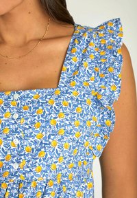 JoJo Maman Bébé LEMON PRINT FRILL SLEEVE MATERNITY REGULAR FIT - Blůza - blue