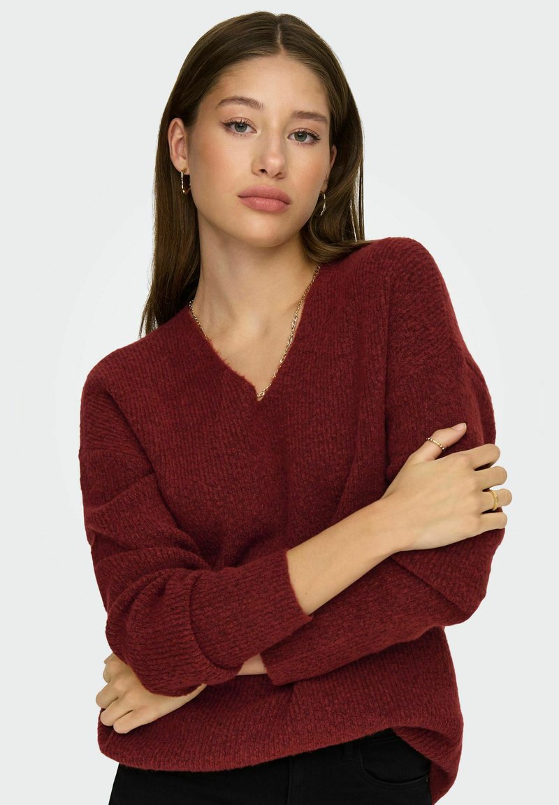 ONLY ONLCAMILLA V-NECK LS KNT - Stickad tröja - spiced apple