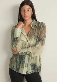 Next - LONG SLEEVE SHEER - Skjorta - neutral abstract print Miniatyrbild 1