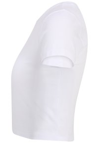 Vit bomull crew neck t-shirt med korta ärmar. Har en enkel design, slät yta och en åtsittande form. Inga mönster eller detaljer.