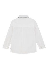 Witte blouse met lange mouwen, een klassieke kraag, geknoopte manchetten en een rugpandontwerp. Gladde stof met een schone, minimalistische esthetiek.