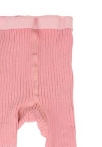 Tights per bambini rosa a coste con elastico in vita, dotati di un cavallo rinforzato per maggiore comfort e vestibilità.