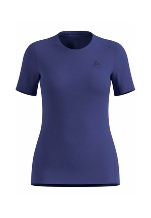 Kurzärmeliges Trikot mit Rundhalsausschnitt in Marineblau. Weiche, glatte Textur mit minimalen Nähten und einem dezenten Logo auf der Brust gedruckt.