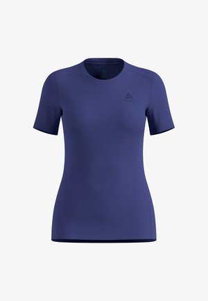 Kurzärmeliges Trikot mit Rundhalsausschnitt in Marineblau. Weiche, glatte Textur mit minimalen Nähten und einem dezenten Logo auf der Brust gedruckt.
