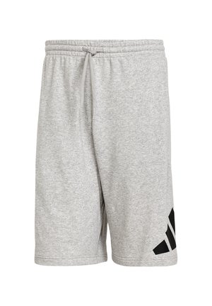 Grijze katoenen sportshorts met een elastische tailleband en aantrekkoord. Bevat een zwart logo-accent op de onderste linkerzijde.