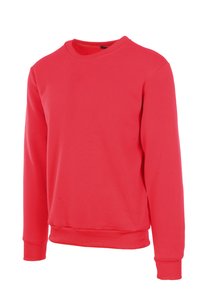 Felpa rossa in cotone misto, con collo rotondo, maniche lunghe, polsini a coste e orlo elasticizzato. Tessuto liscio, senza motivi.