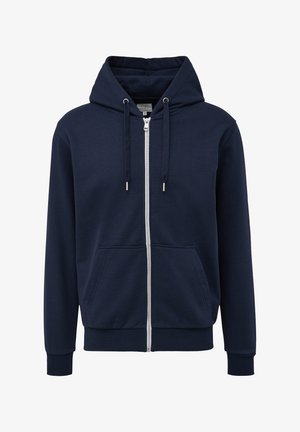 Tumed sinine kapuutsiga sviiter, mis on valmistatud pehmest materjalist, sisaldab kapuutsi, nööriga tõmbeid, kahte eesttaskut ning ribakraega ja -äärega.