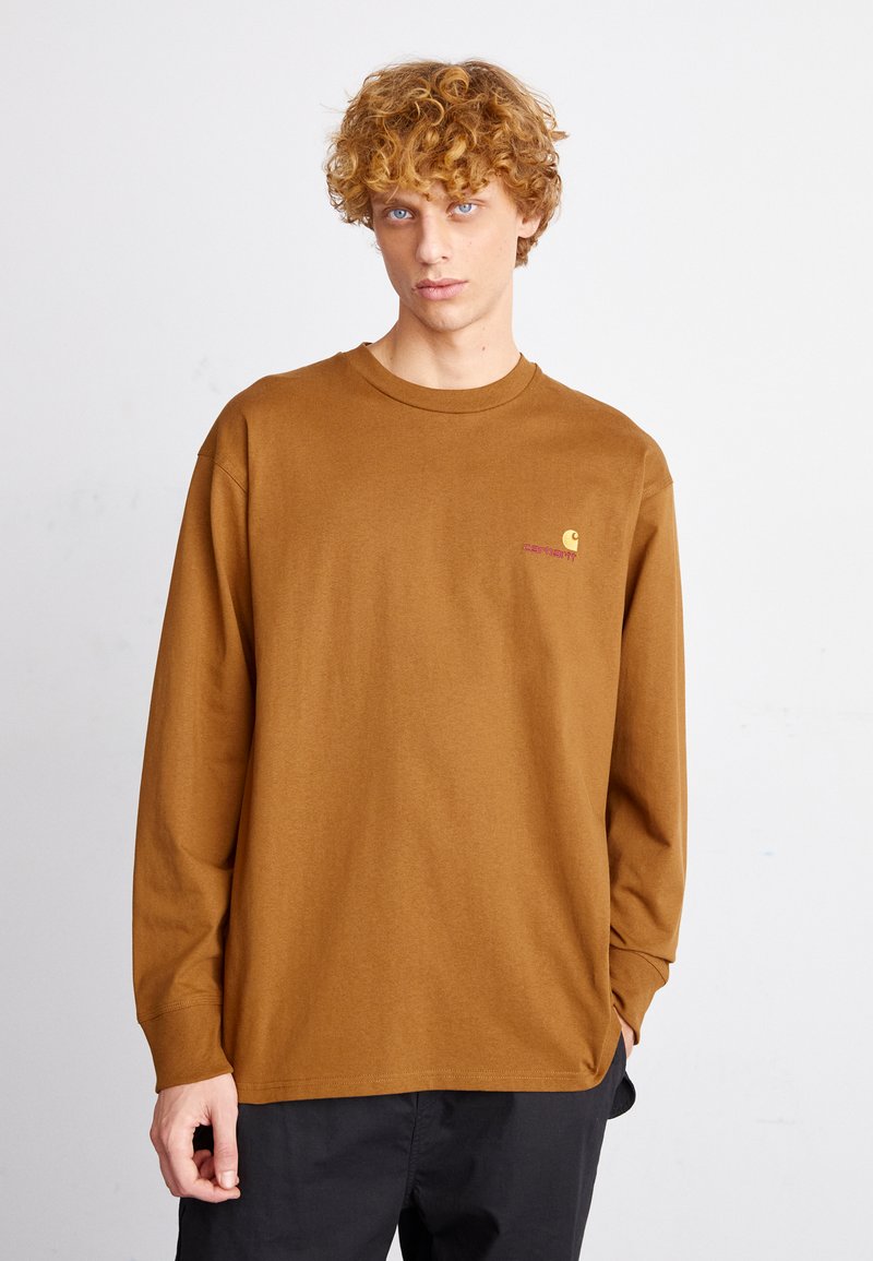 Carhartt WIP AMERICAN SCRIPT - Topper langermet - hamilton brown