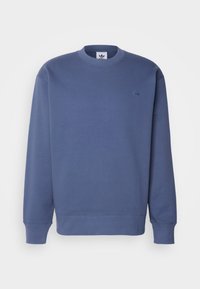 Niebieska bluza z okrągłym dekoltem, długimi rękawami, ściągaczami przy mankietach oraz małym haftowanym logo na piersi. Wykonana z miękkiego materiału.