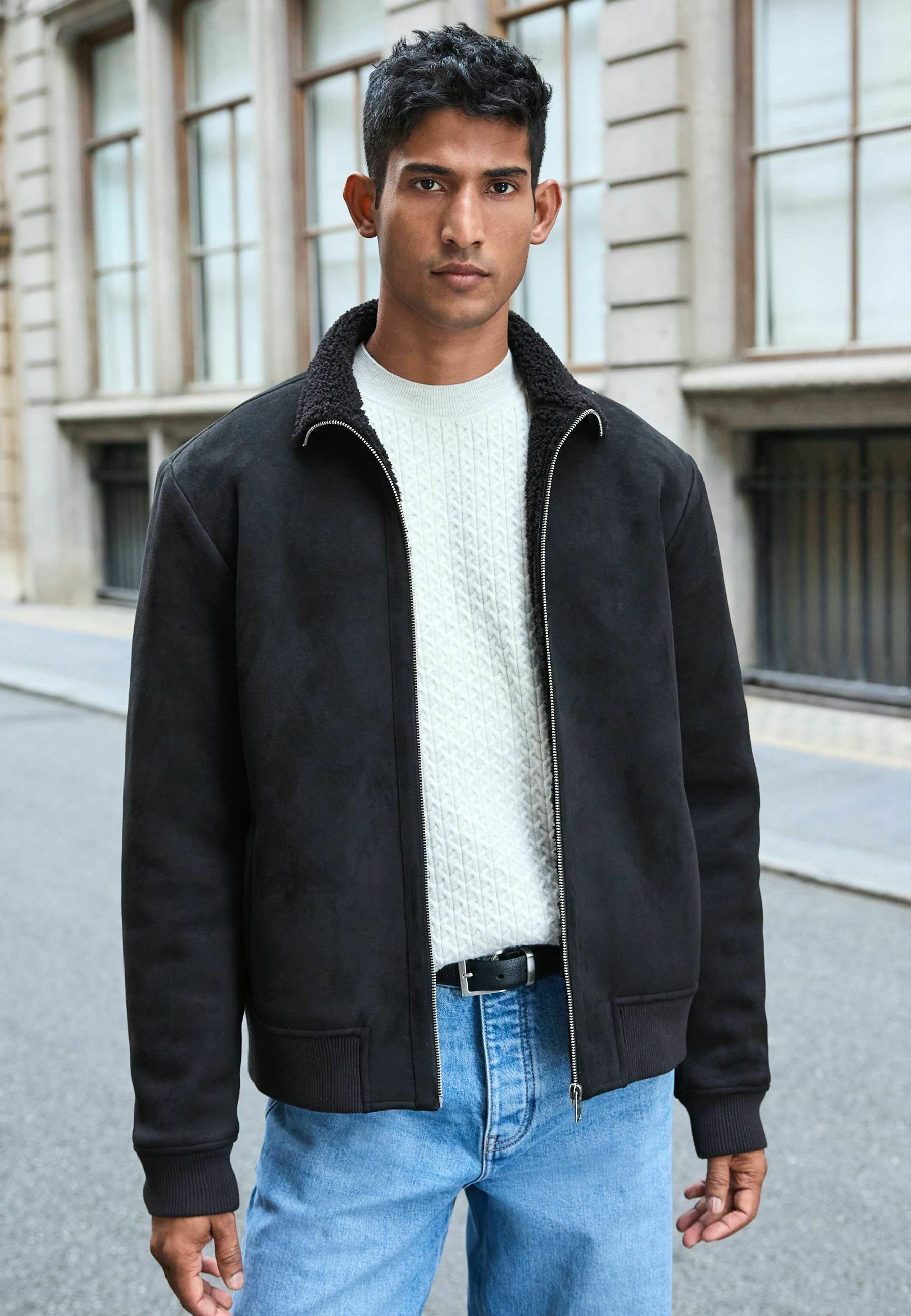 Next ZIP UP FUNNEL- REGULAR FIT - Faux leather jacket - black