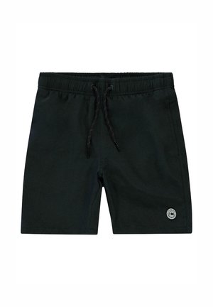 Zwarte zwemshorts met een elastische tailleband, aantrekkoord en een ronde logopatch op de onderzoom. Glad, lichtgewicht stof.
